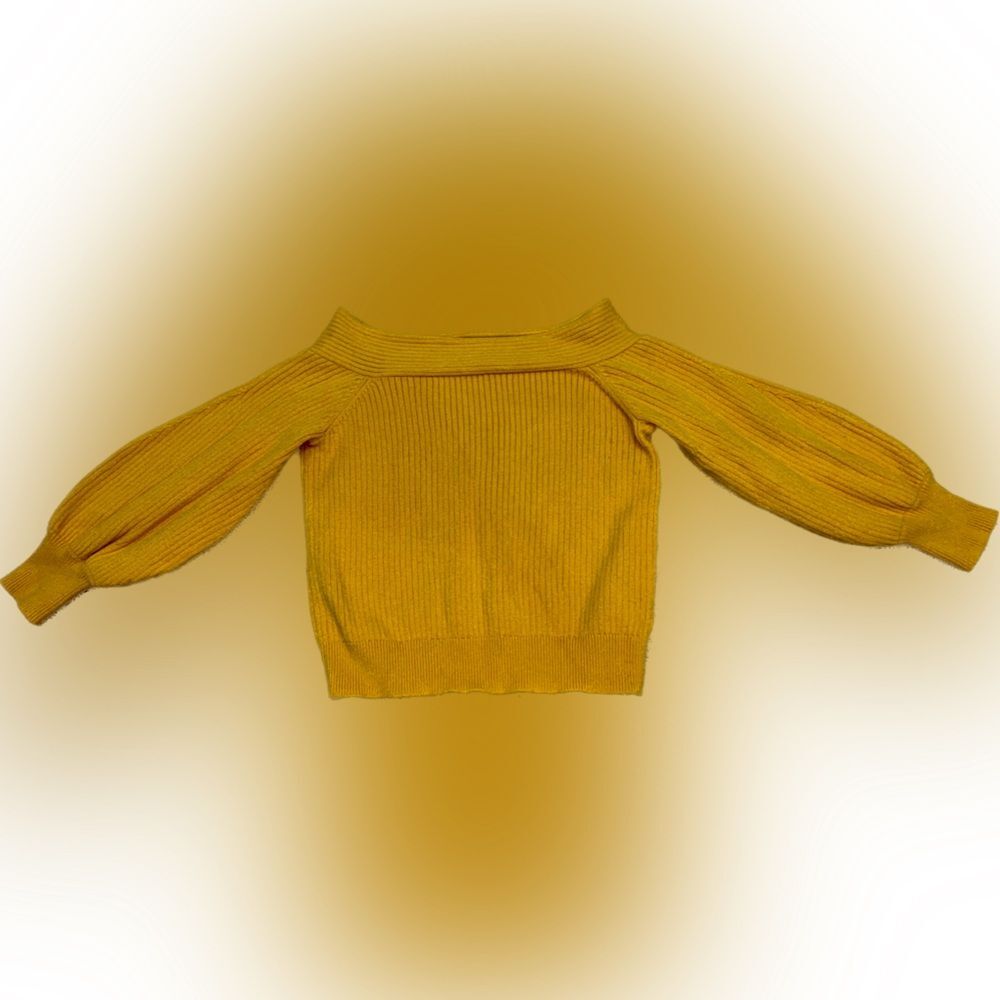 Moth by Anthropologie Yellow Ribbed Cropped Puff Sleeve Sweater Womens XS